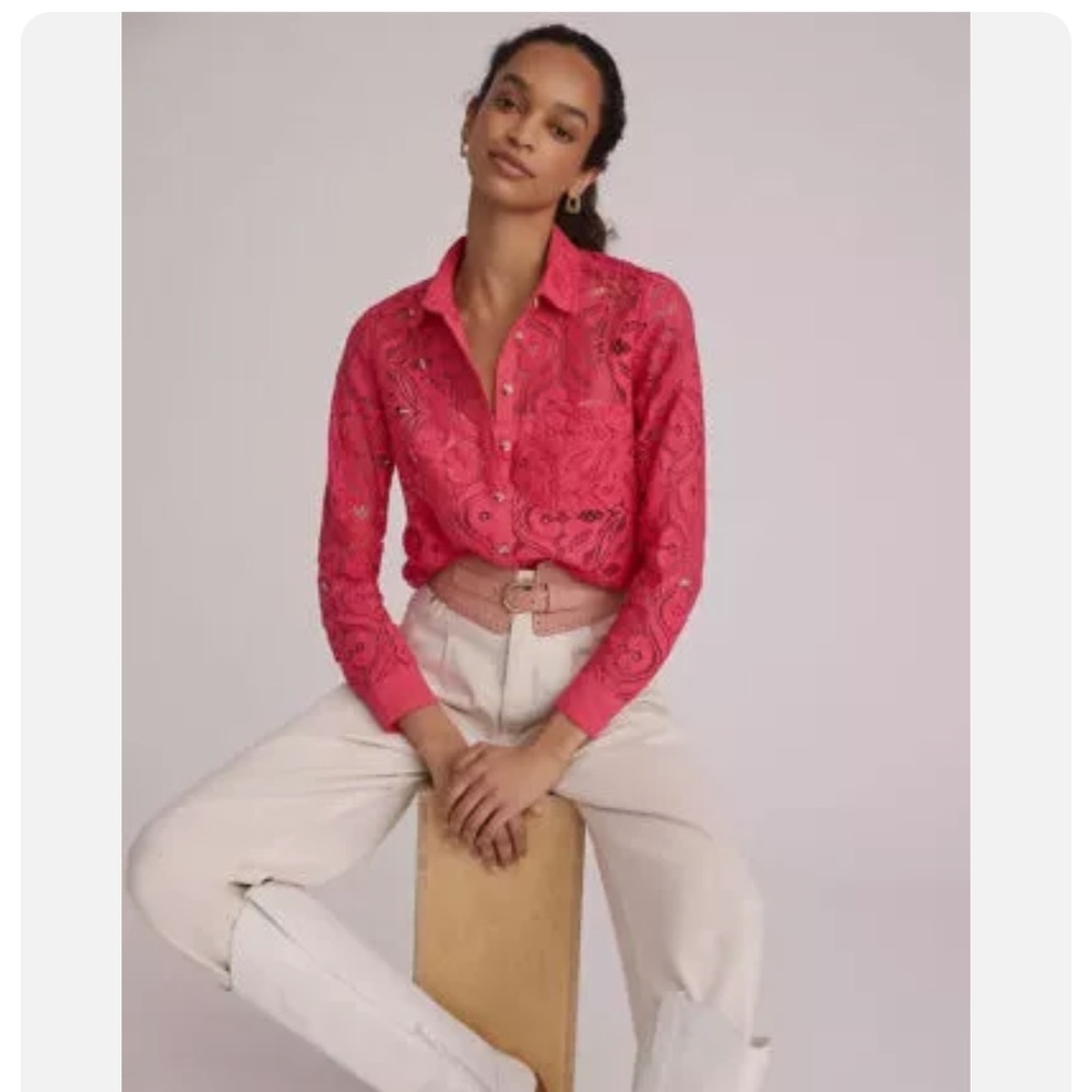 Maeve for Anthropologie lace open lace button down
